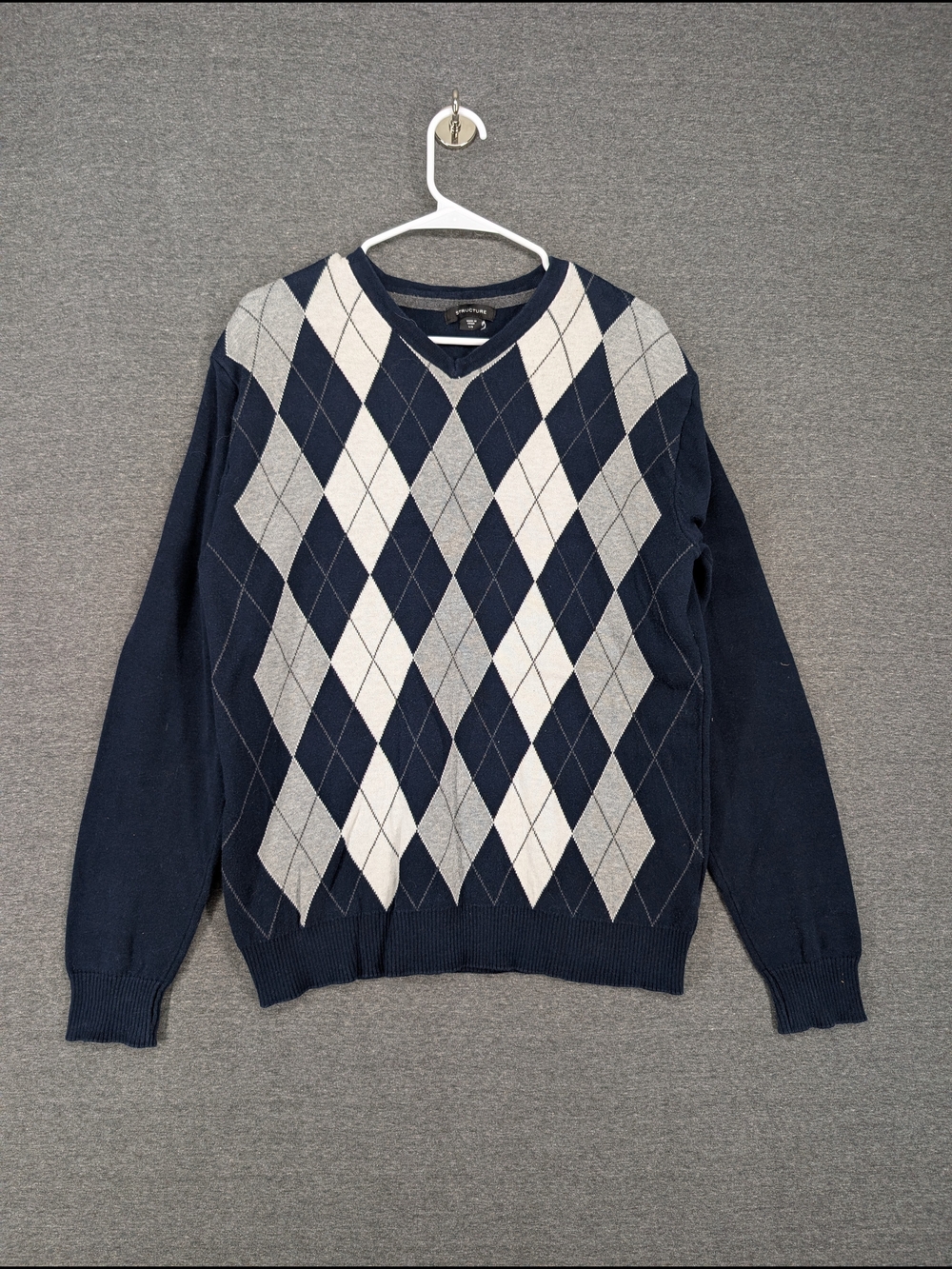 Classic Navy Argyle V-Neck Sweater - Men